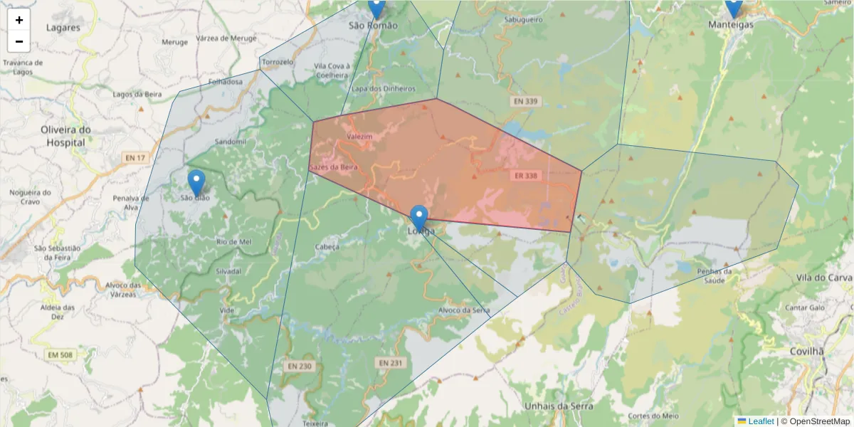 Mapa detalhado do código postal 6270-090 com limites, códigos postais vizinhos e agências dos correios