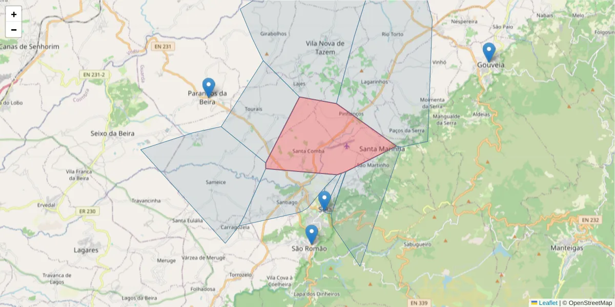 Mapa detalhado do código postal 6270-184 com limites, códigos postais vizinhos e agências dos correios