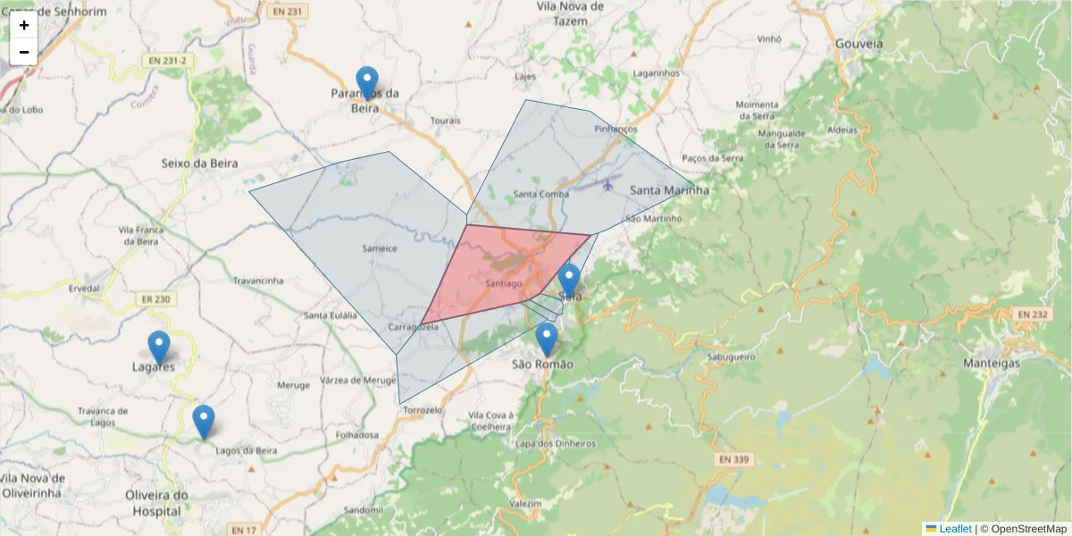 Mapa detalhado do código postal 6270-485 com limites, códigos postais vizinhos e agências dos correios