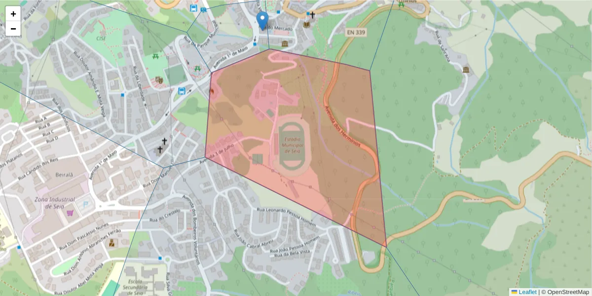 Mapa detalhado do código postal 6270-500 com limites, códigos postais vizinhos e agências dos correios