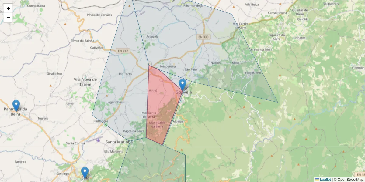 Mapa detalhado do código postal 6290-006 com limites, códigos postais vizinhos e agências dos correios