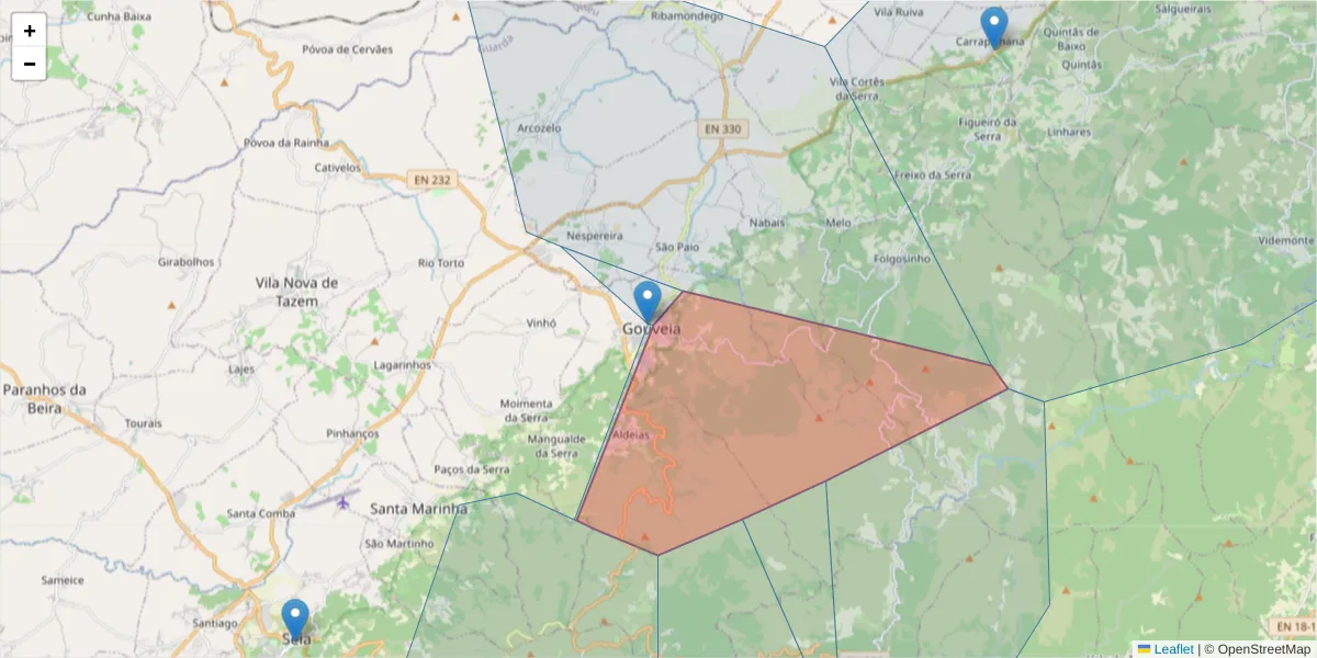 Mapa detalhado do código postal 6290-530 com limites, códigos postais vizinhos e agências dos correios