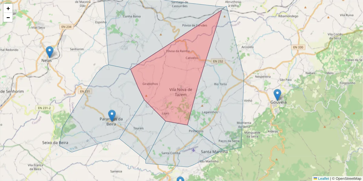 Mapa detalhado do código postal 6290-632 com limites, códigos postais vizinhos e agências dos correios
