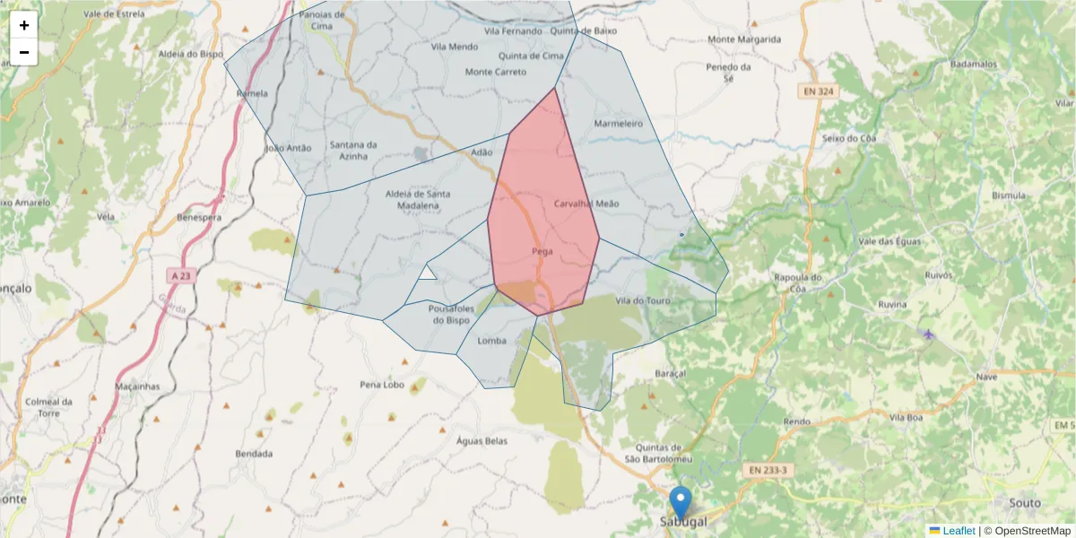 Mapa detalhado do código postal 6300-155 com limites, códigos postais vizinhos e agências dos correios