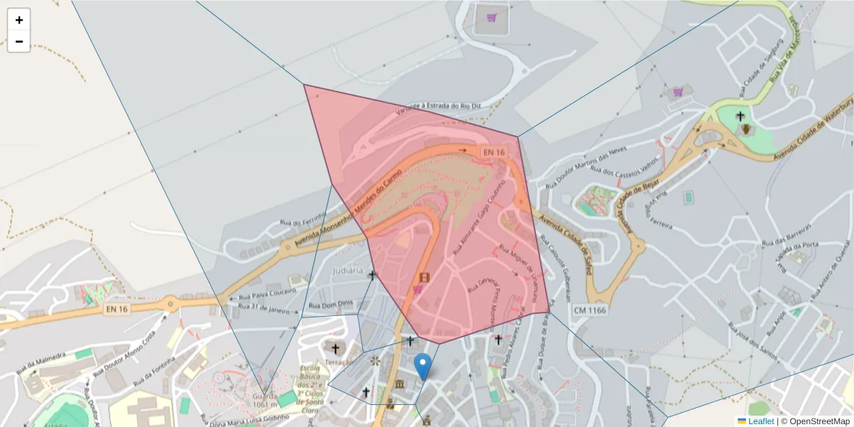 Mapa detalhado do código postal 6300-523 com limites, códigos postais vizinhos e agências dos correios