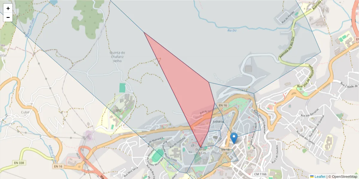 Mapa detalhado do código postal 6300-593 com limites, códigos postais vizinhos e agências dos correios