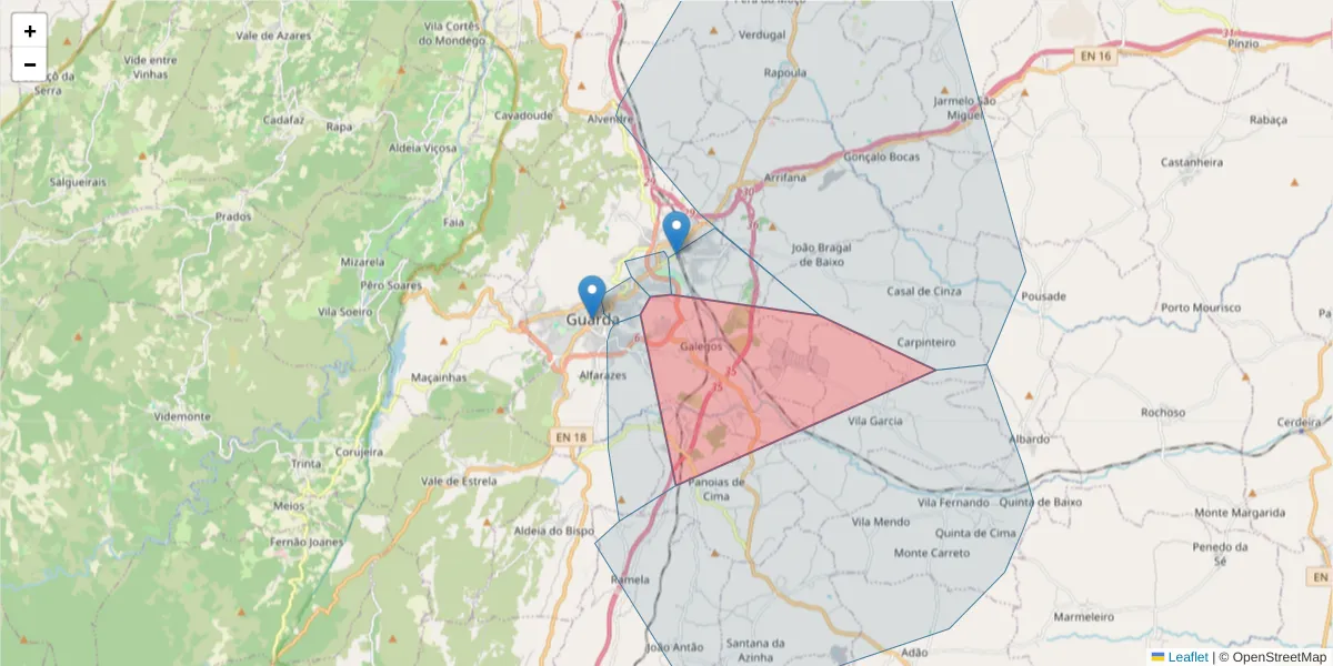 Mapa detalhado do código postal 6300-625 com limites, códigos postais vizinhos e agências dos correios