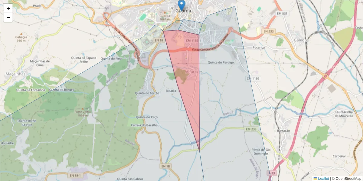 Mapa detalhado do código postal 6300-682 com limites, códigos postais vizinhos e agências dos correios