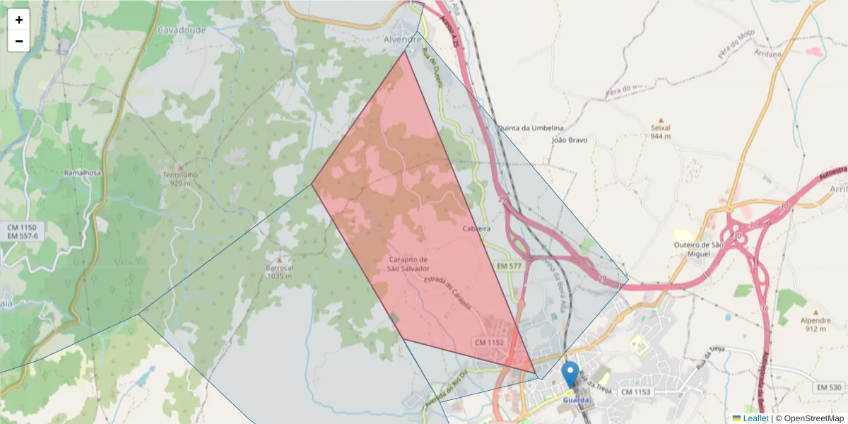 Mapa detalhado do código postal 6300-837 com limites, códigos postais vizinhos e agências dos correios
