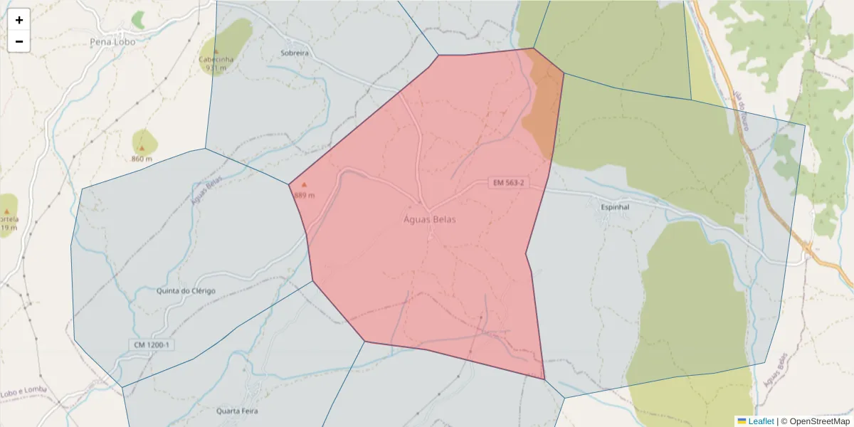 Mapa detalhado do código postal 6320-011 com limites, códigos postais vizinhos e agências dos correios