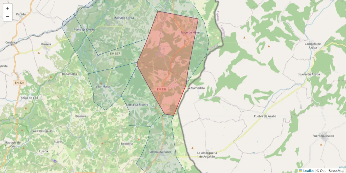 Mapa detalhado do código postal 6320-042 com limites, códigos postais vizinhos e agências dos correios