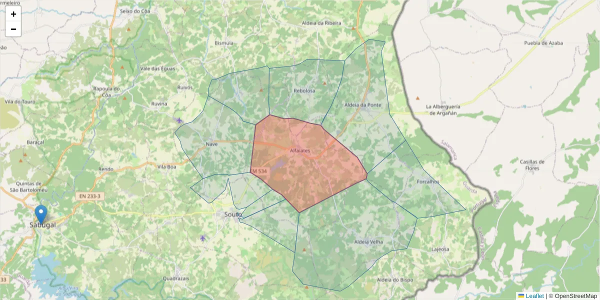 Mapa detalhado do código postal 6320-081 com limites, códigos postais vizinhos e agências dos correios