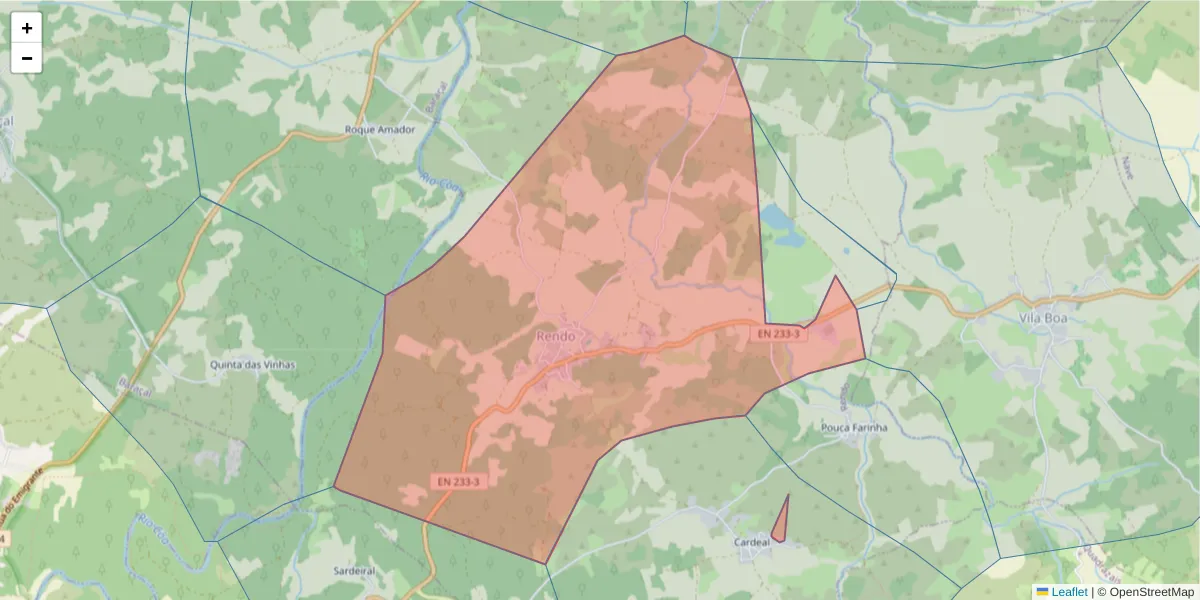 Mapa detalhado do código postal 6320-283 com limites, códigos postais vizinhos e agências dos correios