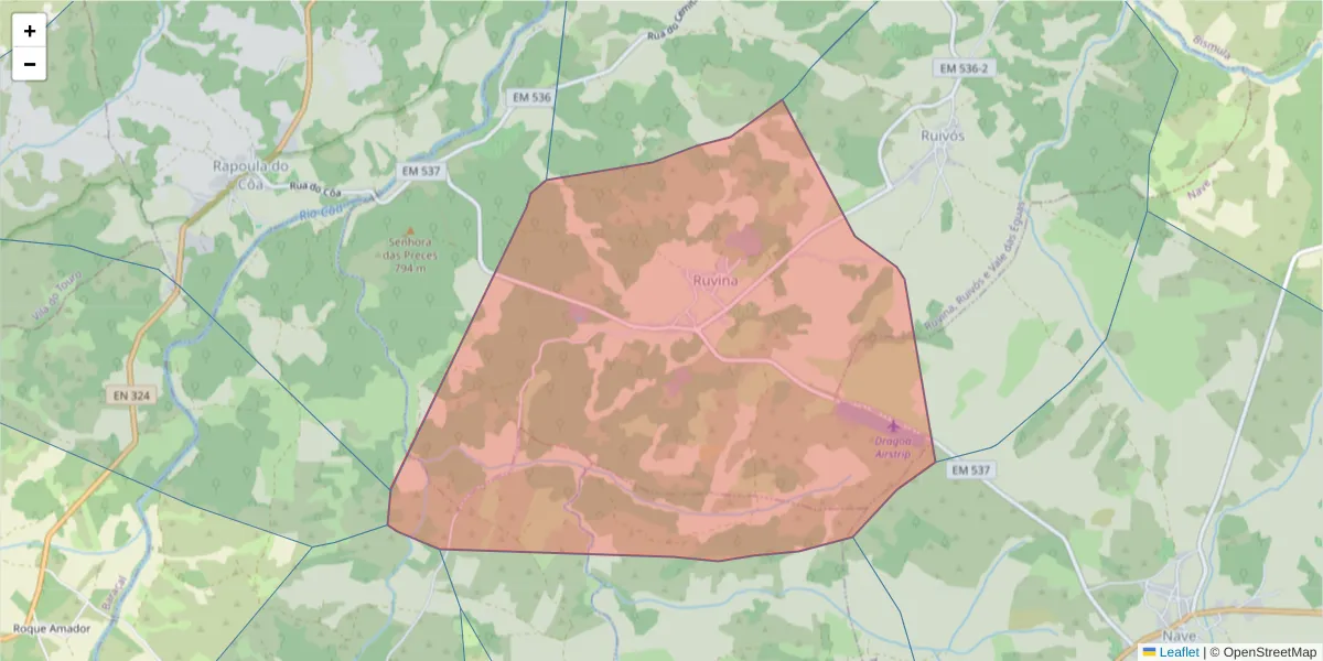 Mapa detalhado do código postal 6320-301 com limites, códigos postais vizinhos e agências dos correios