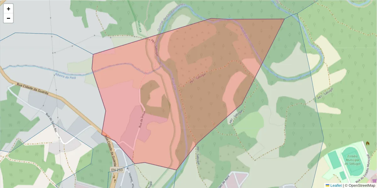 Mapa detalhado do código postal 6320-315 com limites, códigos postais vizinhos e agências dos correios