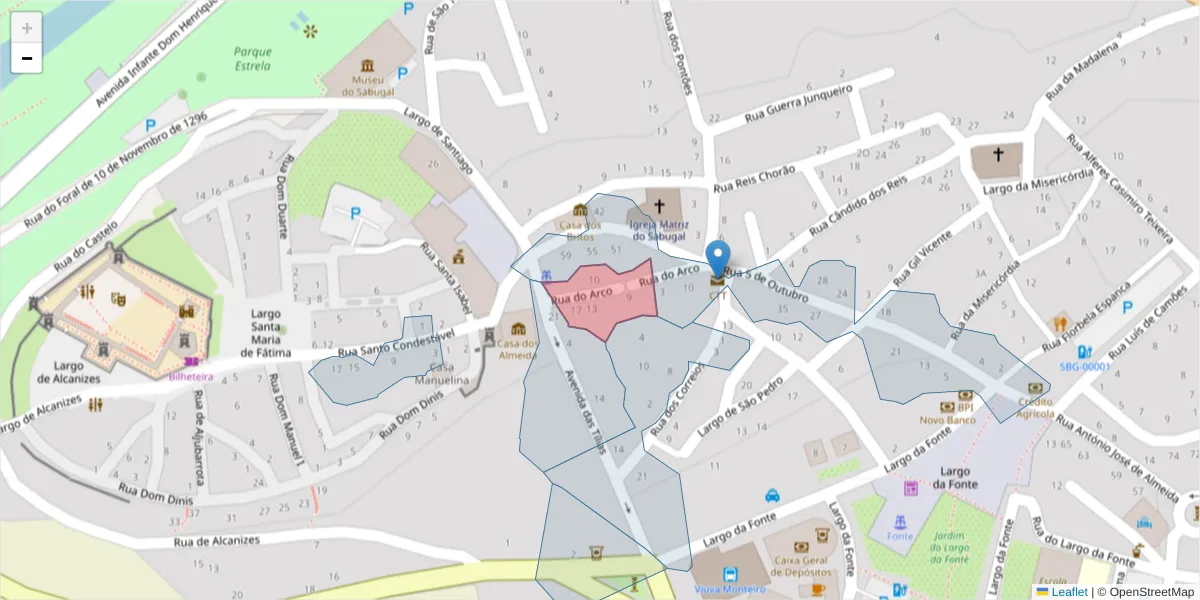 Mapa detalhado do código postal 6320-353 com limites, códigos postais vizinhos e agências dos correios