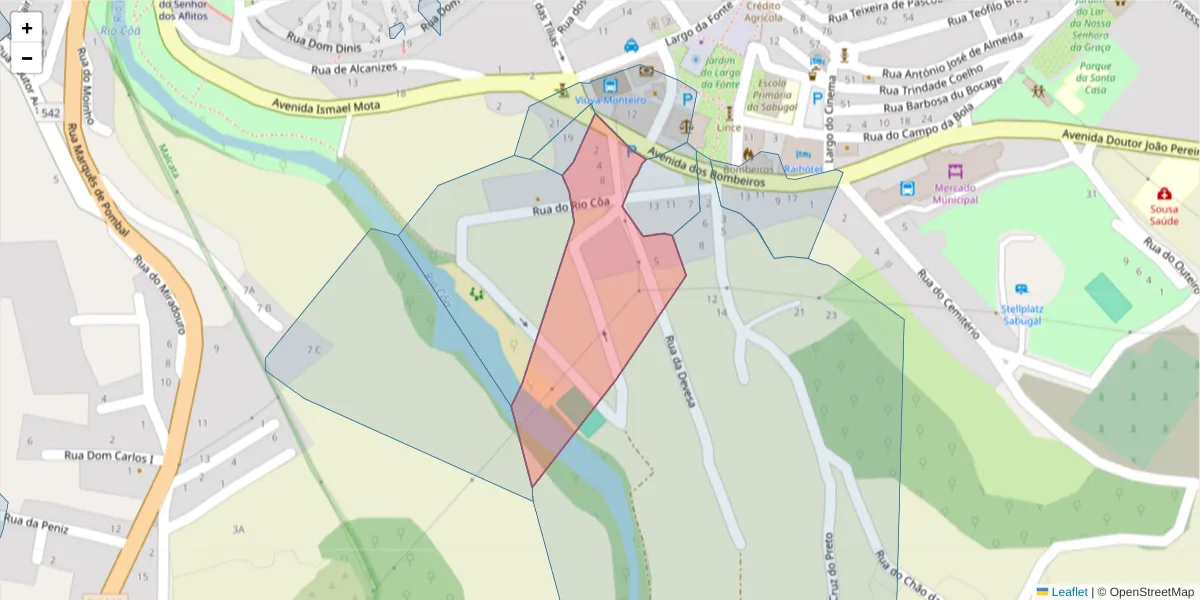 Mapa detalhado do código postal 6320-369 com limites, códigos postais vizinhos e agências dos correios