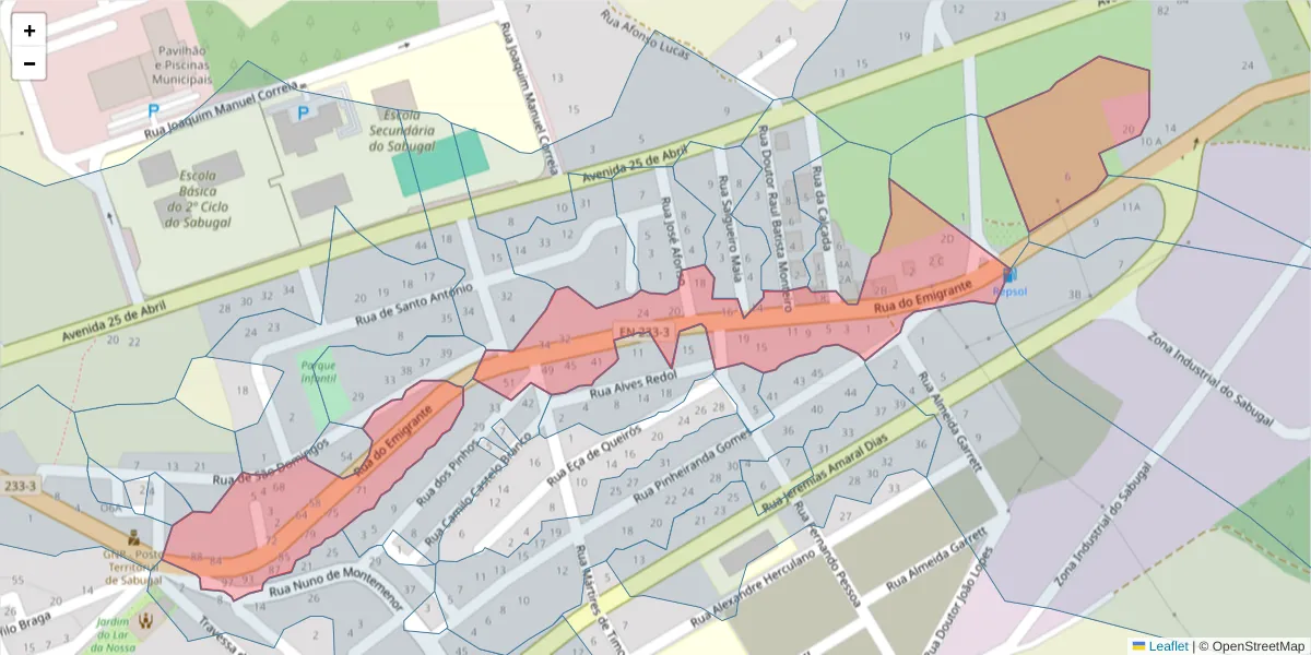 Mapa detalhado do código postal 6320-371 com limites, códigos postais vizinhos e agências dos correios