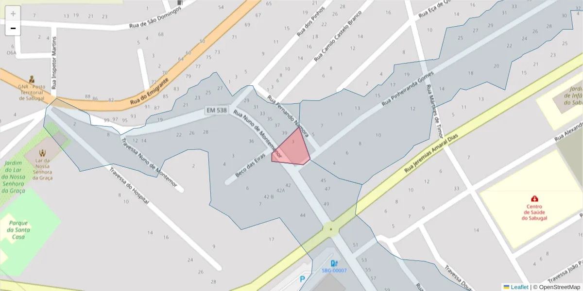 Mapa detalhado do código postal 6320-372 com limites, códigos postais vizinhos e agências dos correios