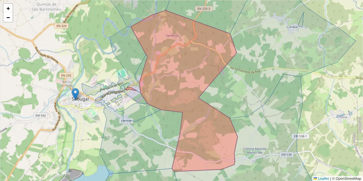 Mapa detalhado do código postal 6320-379 com limites, códigos postais vizinhos e agências dos correios