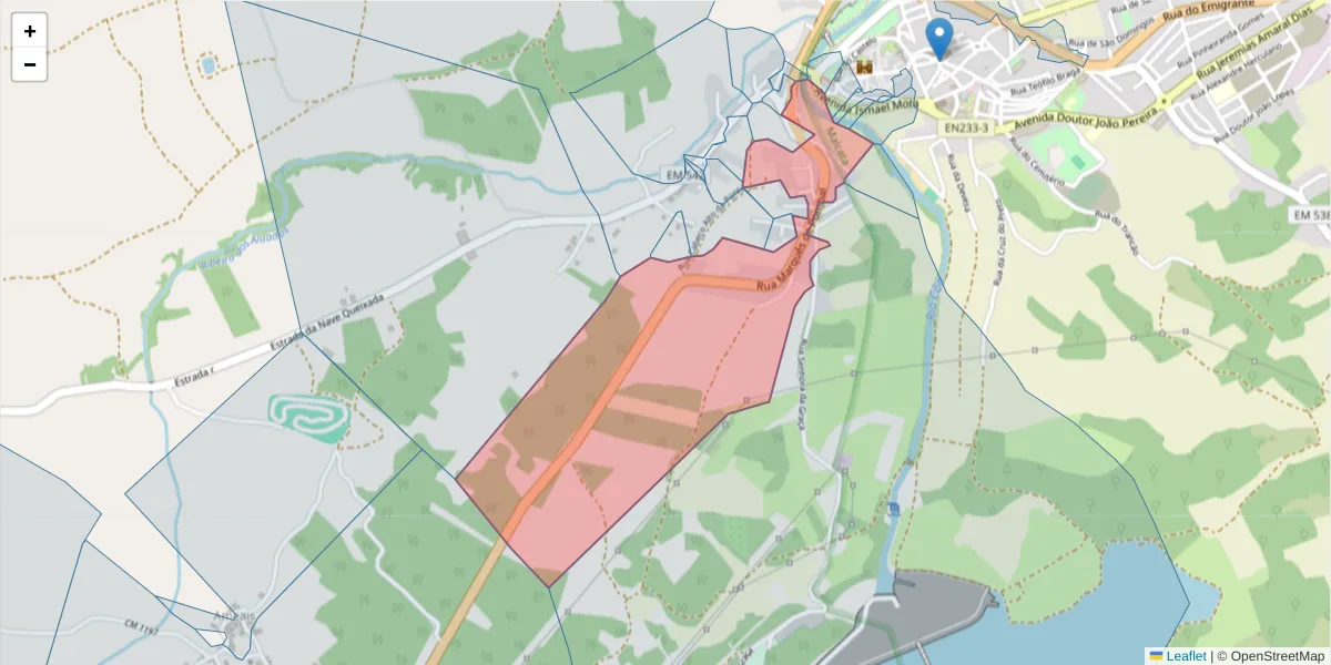 Mapa detalhado do código postal 6320-382 com limites, códigos postais vizinhos e agências dos correios