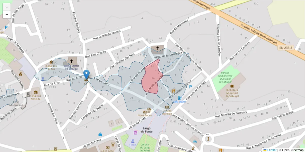 Mapa detalhado do código postal 6320-383 com limites, códigos postais vizinhos e agências dos correios