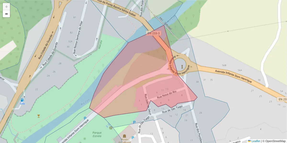 Mapa detalhado do código postal 6320-385 com limites, códigos postais vizinhos e agências dos correios