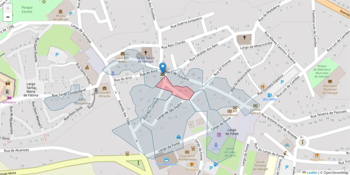 Mapa detalhado do código postal 6320-407 com limites, códigos postais vizinhos e agências dos correios