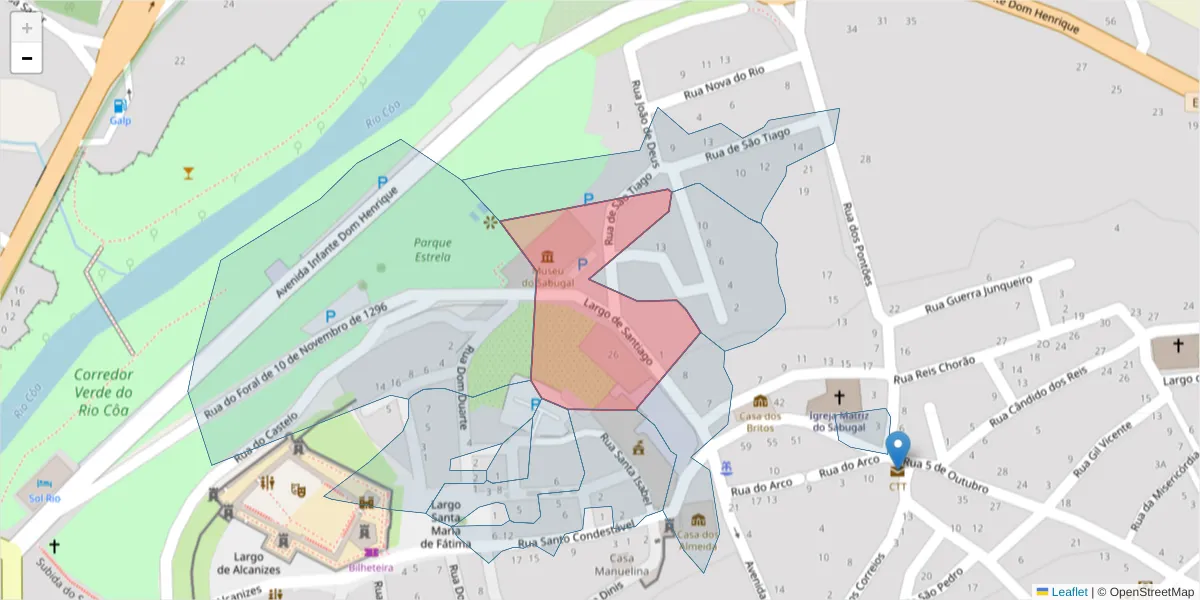 Mapa detalhado do código postal 6320-447 com limites, códigos postais vizinhos e agências dos correios