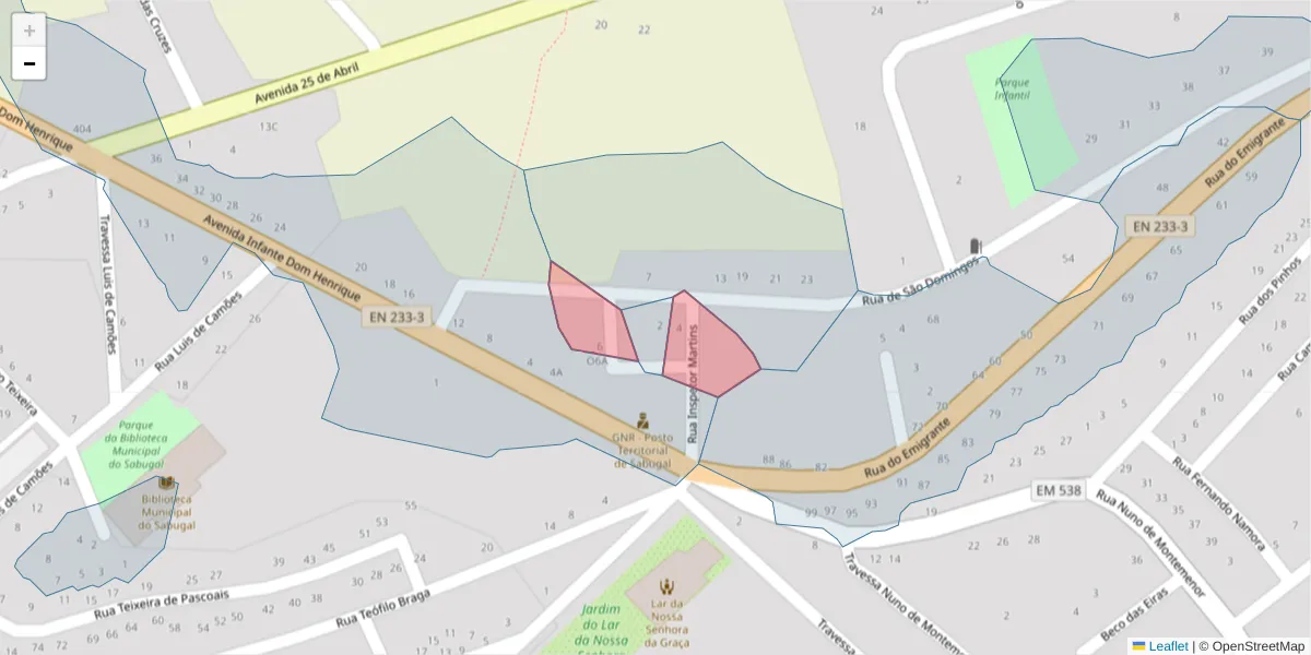Mapa detalhado do código postal 6320-450 com limites, códigos postais vizinhos e agências dos correios