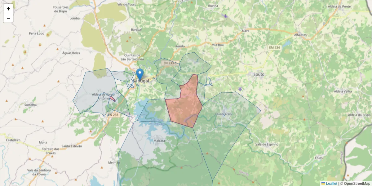 Mapa detalhado do código postal 6320-461 com limites, códigos postais vizinhos e agências dos correios