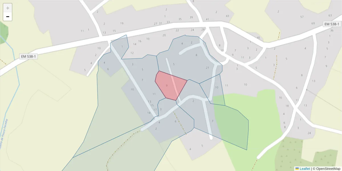 Mapa detalhado do código postal 6320-496 com limites, códigos postais vizinhos e agências dos correios
