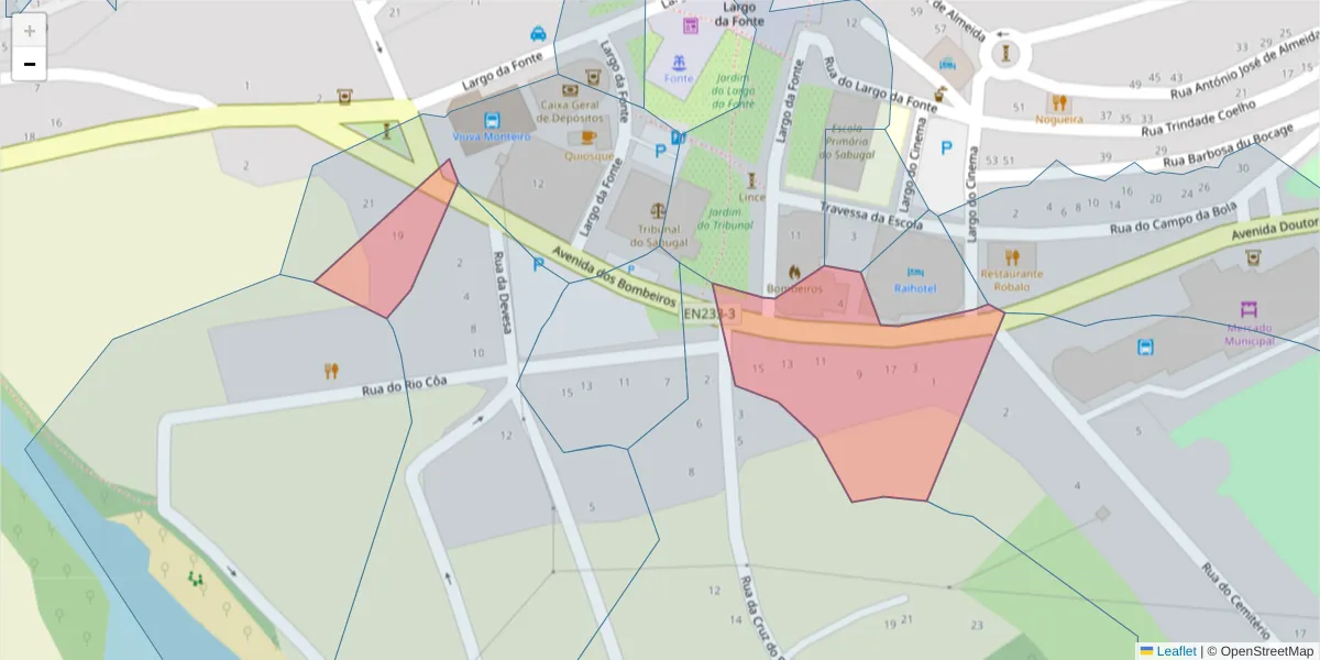 Mapa detalhado do código postal 6320-499 com limites, códigos postais vizinhos e agências dos correios