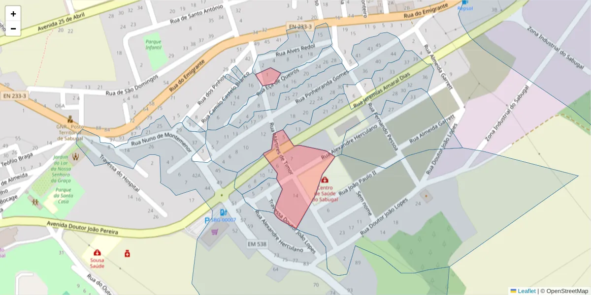Mapa detalhado do código postal 6320-502 com limites, códigos postais vizinhos e agências dos correios