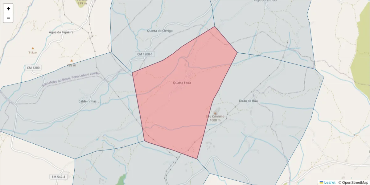 Mapa detalhado do código postal 6320-534 com limites, códigos postais vizinhos e agências dos correios