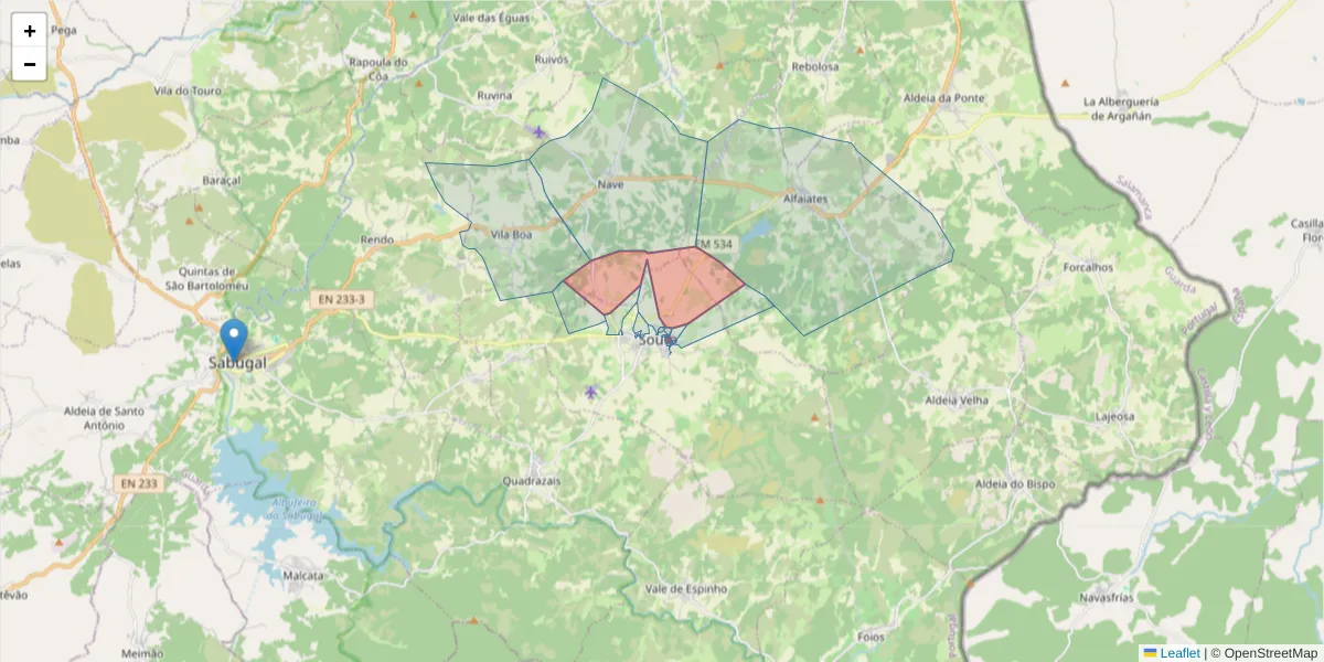 Mapa detalhado do código postal 6320-623 com limites, códigos postais vizinhos e agências dos correios