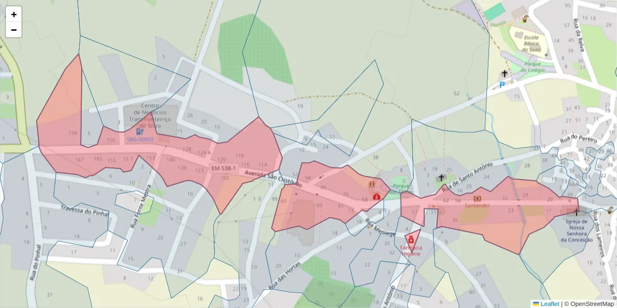 Mapa detalhado do código postal 6320-624 com limites, códigos postais vizinhos e agências dos correios