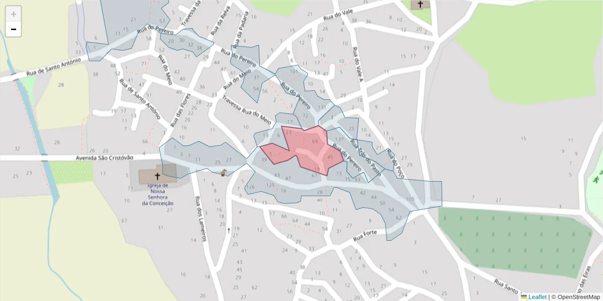 Mapa detalhado do código postal 6320-633 com limites, códigos postais vizinhos e agências dos correios