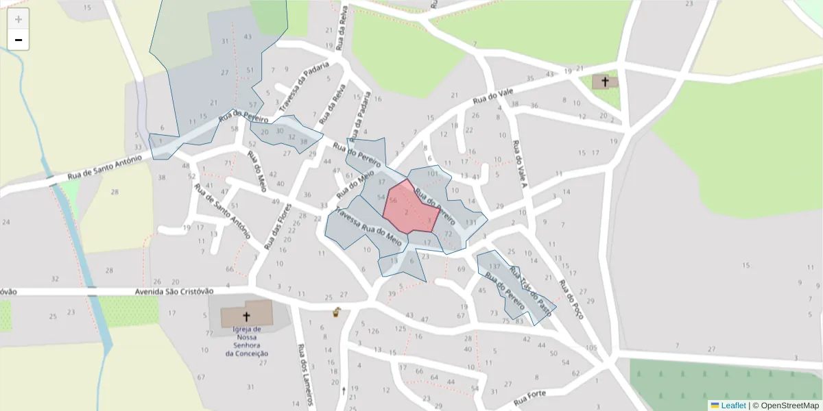 Mapa detalhado do código postal 6320-665 com limites, códigos postais vizinhos e agências dos correios