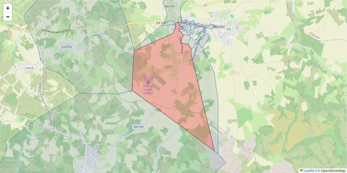 Mapa detalhado do código postal 6320-680 com limites, códigos postais vizinhos e agências dos correios