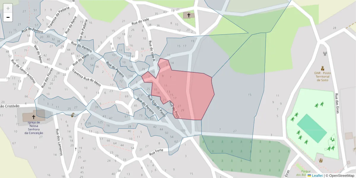 Mapa detalhado do código postal 6320-681 com limites, códigos postais vizinhos e agências dos correios