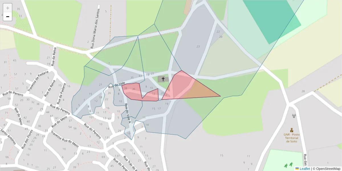 Mapa detalhado do código postal 6320-704 com limites, códigos postais vizinhos e agências dos correios