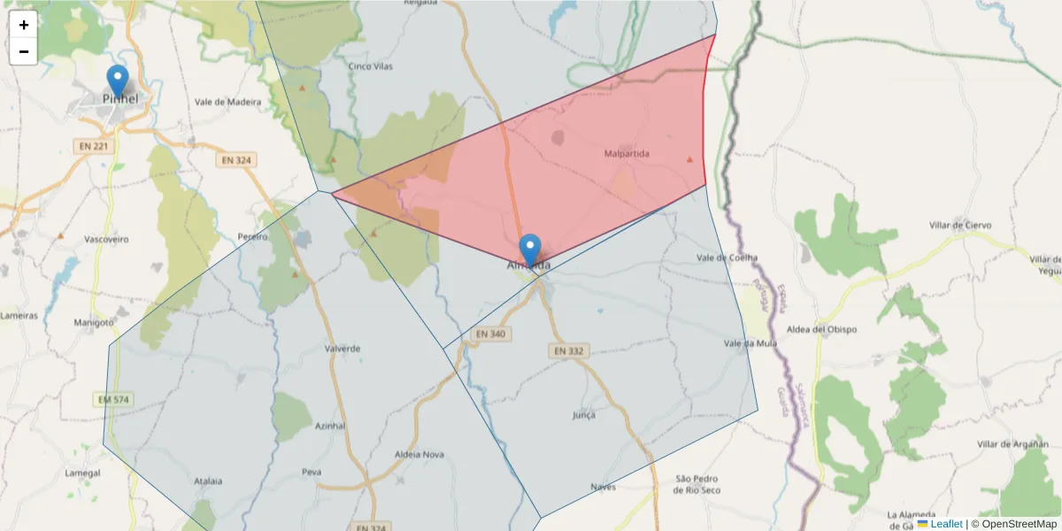 Mapa detalhado do código postal 6350-114 com limites, códigos postais vizinhos e agências dos correios