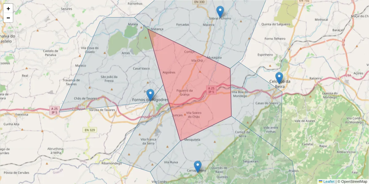 Mapa detalhado do código postal 6370-041 com limites, códigos postais vizinhos e agências dos correios