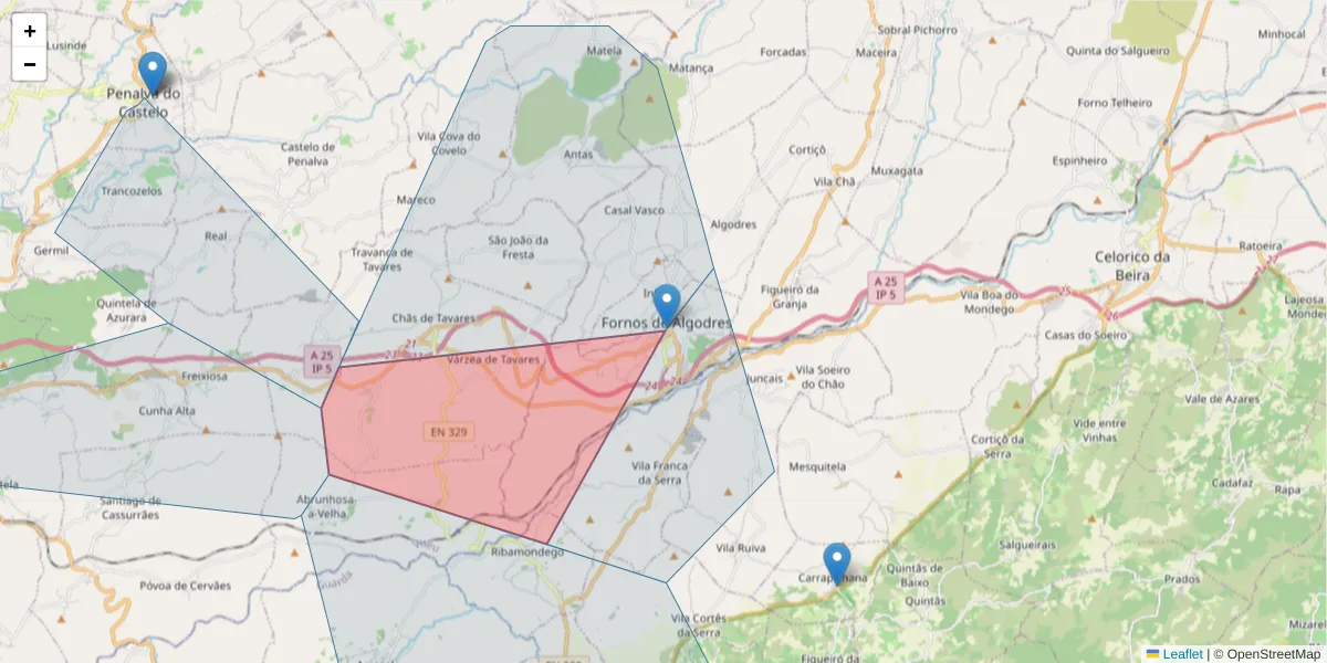 Mapa detalhado do código postal 6370-148 com limites, códigos postais vizinhos e agências dos correios