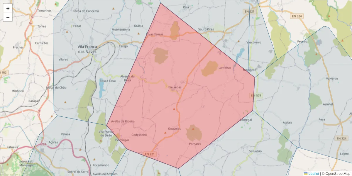 Mapa detalhado do código postal 6400-212 com limites, códigos postais vizinhos e agências dos correios