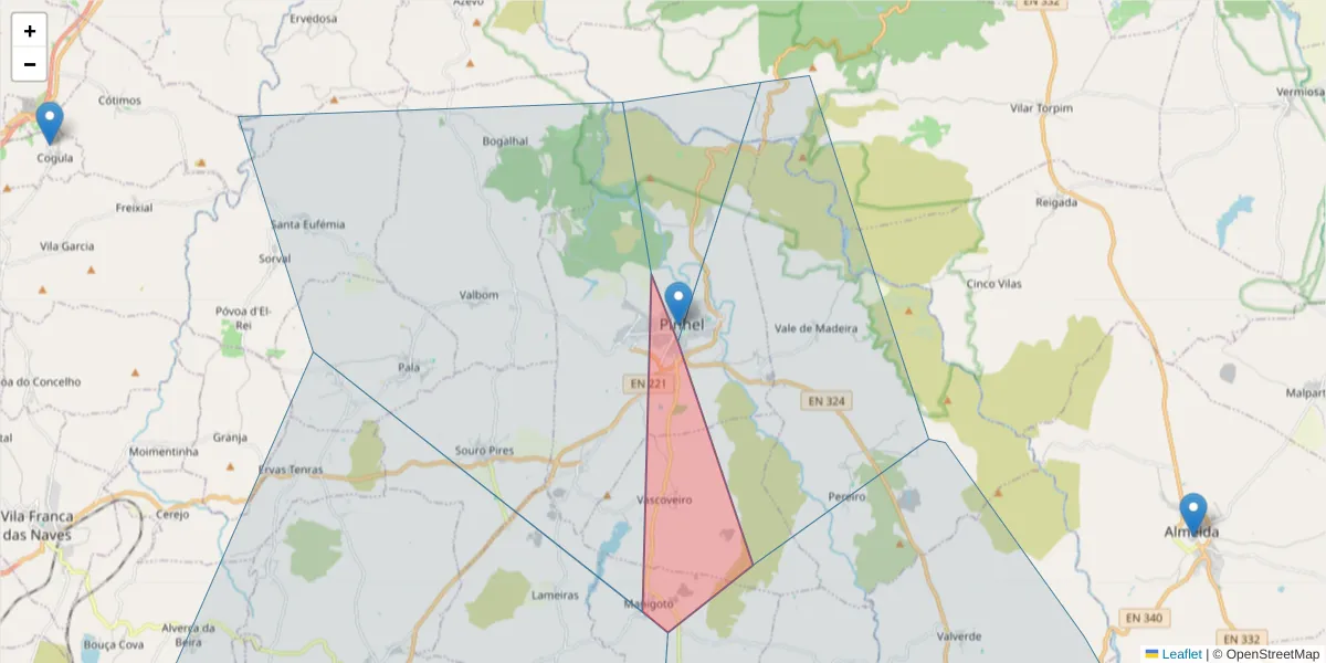 Mapa detalhado do código postal 6400-337 com limites, códigos postais vizinhos e agências dos correios