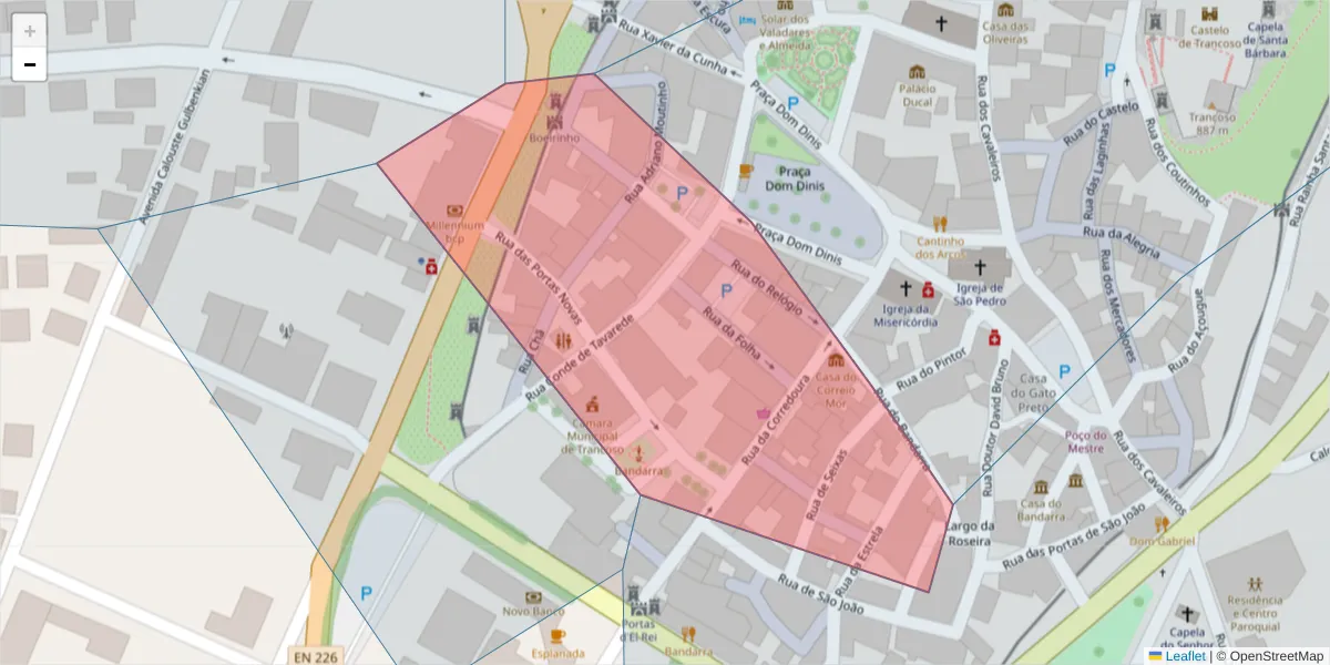 Mapa detalhado do código postal 6420-045 com limites, códigos postais vizinhos e agências dos correios