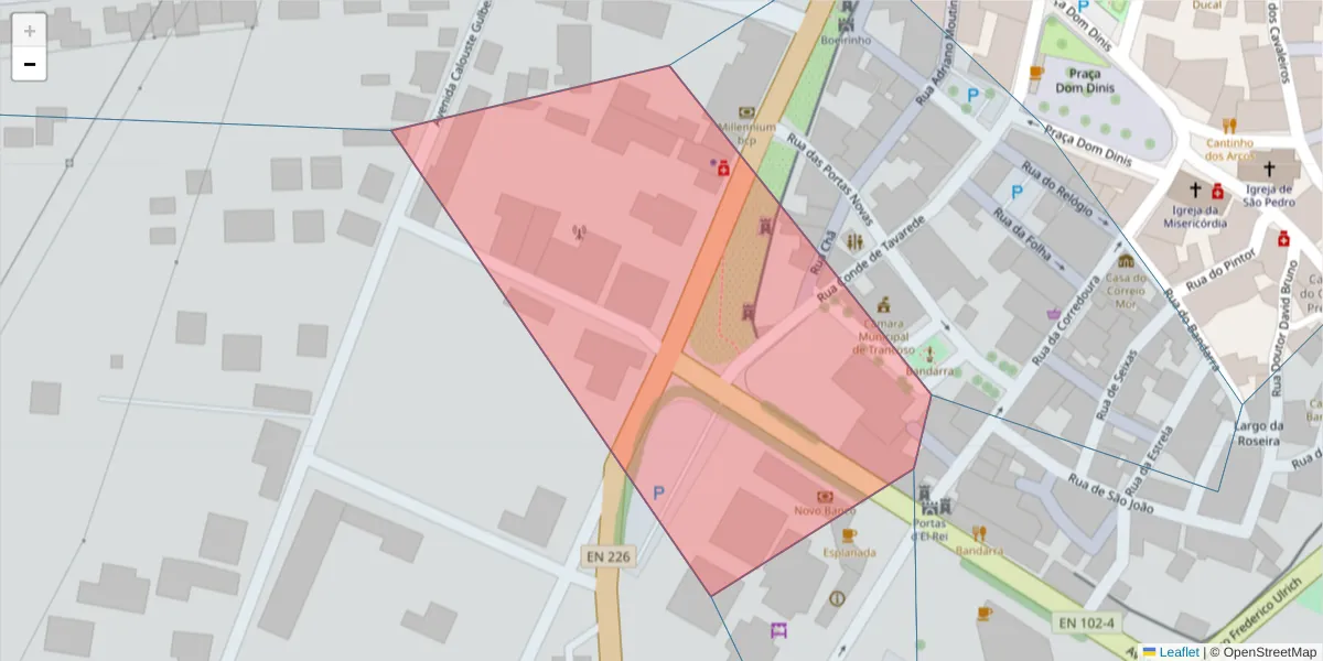 Mapa detalhado do código postal 6420-060 com limites, códigos postais vizinhos e agências dos correios