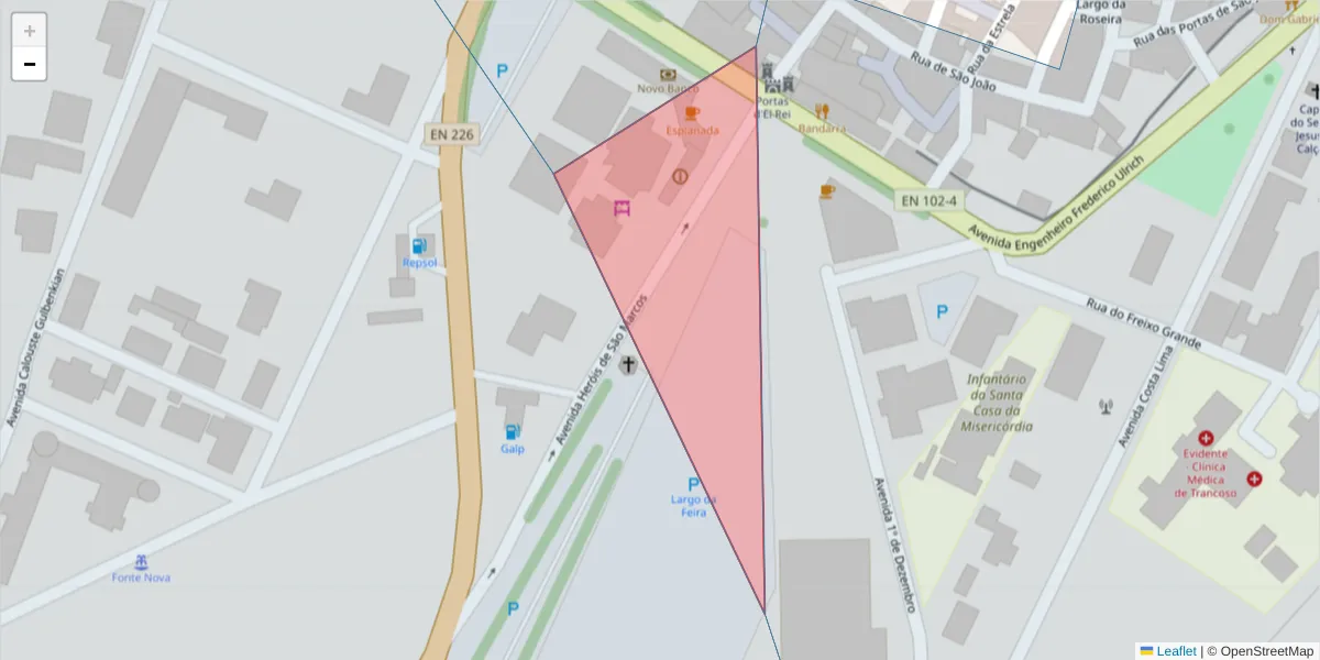 Mapa detalhado do código postal 6420-120 com limites, códigos postais vizinhos e agências dos correios